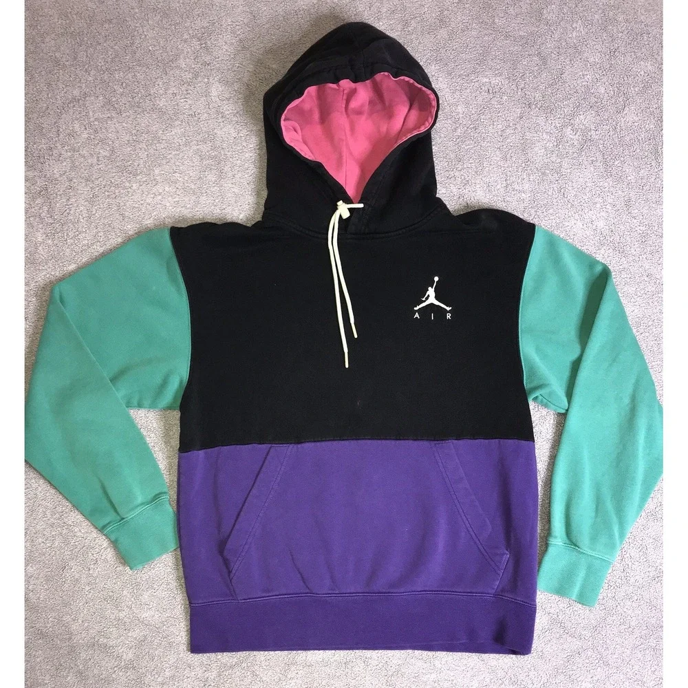 Nike‎ Air Jordan Retro Color Block Pullover Hoodie Sweatshirt Pocket Mens Small